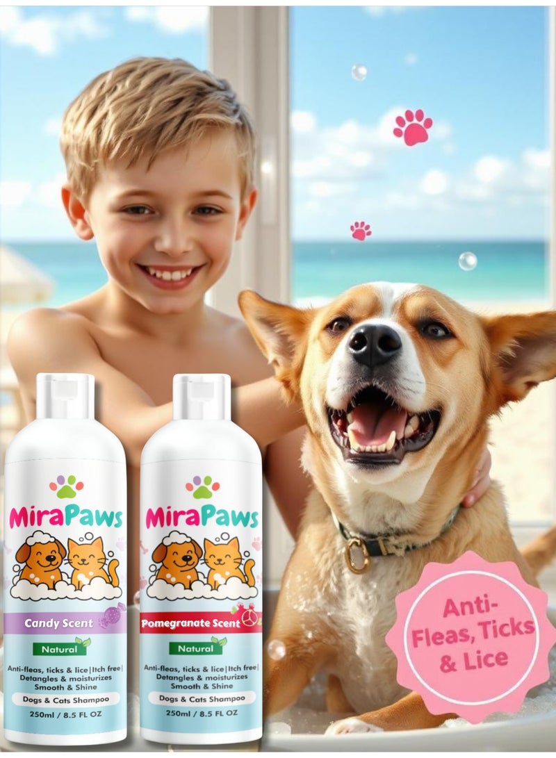 MiraPaws Pets Shampoo - Candy Scent 250ml + Pomegranate 250ml (Pack of 2) - Image 2